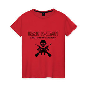 Женская футболка хлопок с принтом Iron Maiden (2) в Тюмени, 100% хлопок | прямой крой, круглый вырез горловины, длина до линии бедер, слегка спущенное плечо | heavy metal | iron maiden | metal | rock | trash metal | метал | рок | рок группа | трэш метал | хеви метал