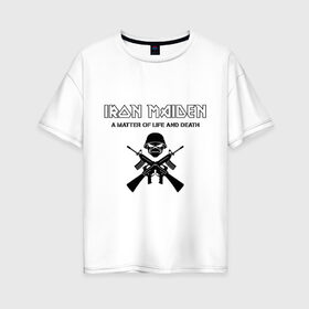 Женская футболка хлопок Oversize с принтом Iron Maiden (2) в Тюмени, 100% хлопок | свободный крой, круглый ворот, спущенный рукав, длина до линии бедер
 | heavy metal | iron maiden | metal | rock | trash metal | метал | рок | рок группа | трэш метал | хеви метал
