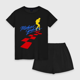 Женская пижама с шортиками хлопок с принтом Michael Jackson (11) в Тюмени, 100% хлопок | футболка прямого кроя, шорты свободные с широкой мягкой резинкой | майкл джексон