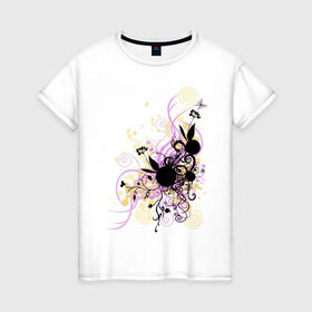 Женская футболка хлопок с принтом 2 rabbit in flowers в Тюмени, 100% хлопок | прямой крой, круглый вырез горловины, длина до линии бедер, слегка спущенное плечо | flowers | playboy | зайчик | плейбой | цветы