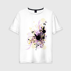 Женская футболка хлопок Oversize с принтом 2 rabbit in flowers в Тюмени, 100% хлопок | свободный крой, круглый ворот, спущенный рукав, длина до линии бедер
 | flowers | playboy | зайчик | плейбой | цветы