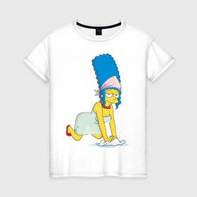 Женская футболка хлопок с принтом Мардж в Тюмени, 100% хлопок | прямой крой, круглый вырез горловины, длина до линии бедер, слегка спущенное плечо | simpsons | мардж | симпсоны | симсоны