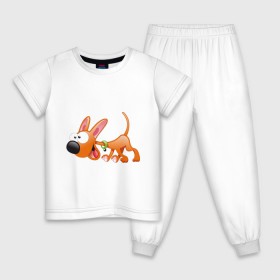 Детская пижама хлопок с принтом Cartoon dog (2) в Тюмени, 100% хлопок |  брюки и футболка прямого кроя, без карманов, на брюках мягкая резинка на поясе и по низу штанин
 | мультяшный | песик | собака