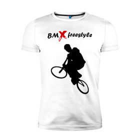 Мужская футболка премиум с принтом BMX freestyle (2) в Тюмени, 92% хлопок, 8% лайкра | приталенный силуэт, круглый вырез ворота, длина до линии бедра, короткий рукав | moto gp | motokross | x fighters | мото | мотокросс | х файтерс | экстрим