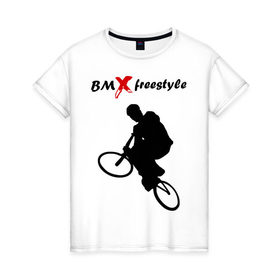 Женская футболка хлопок с принтом BMX freestyle (2) в Тюмени, 100% хлопок | прямой крой, круглый вырез горловины, длина до линии бедер, слегка спущенное плечо | moto gp | motokross | x fighters | мото | мотокросс | х файтерс | экстрим