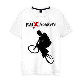 Мужская футболка хлопок с принтом BMX freestyle (2) в Тюмени, 100% хлопок | прямой крой, круглый вырез горловины, длина до линии бедер, слегка спущенное плечо. | moto gp | motokross | x fighters | мото | мотокросс | х файтерс | экстрим