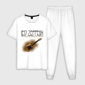 Мужская пижама хлопок с принтом Led Zeppelin (2) в Тюмени, 100% хлопок | брюки и футболка прямого кроя, без карманов, на брюках мягкая резинка на поясе и по низу штанин
 | heavy metal | led zepelin | metal | rock | trash metal | квартет | лед | метал | рок | рок группа | рок группы | трэш метал | хеви метал | цеппелин