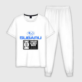 Мужская пижама хлопок с принтом Subaru (2) в Тюмени, 100% хлопок | брюки и футболка прямого кроя, без карманов, на брюках мягкая резинка на поясе и по низу штанин
 | auto | subaru | авто | автобренды | автогонки | автомобиль | субарик | субару | тачки
