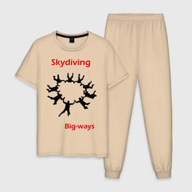 Мужская пижама хлопок с принтом Skydiving в Тюмени, 100% хлопок | брюки и футболка прямого кроя, без карманов, на брюках мягкая резинка на поясе и по низу штанин
 | sky | skydiving | небо | парашют | парашютизм | скай | скайдайвинг
