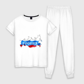 Женская пижама хлопок с принтом Карта России в Тюмени, 100% хлопок | брюки и футболка прямого кроя, без карманов, на брюках мягкая резинка на поясе и по низу штанин | че2012 | я русский