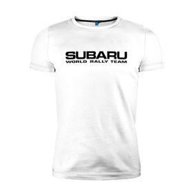 Мужская футболка премиум с принтом Subaru world rally team (2) в Тюмени, 92% хлопок, 8% лайкра | приталенный силуэт, круглый вырез ворота, длина до линии бедра, короткий рукав | rally | subaru | subaru субарик | team | world | world rally team | авто2012 | ралли | субару