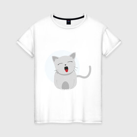 Женская футболка хлопок с принтом Котенок в Тюмени, 100% хлопок | прямой крой, круглый вырез горловины, длина до линии бедер, слегка спущенное плечо | животные | котенок | кошка | кошки