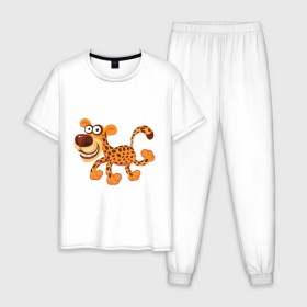 Мужская пижама хлопок с принтом Леопард smile в Тюмени, 100% хлопок | брюки и футболка прямого кроя, без карманов, на брюках мягкая резинка на поясе и по низу штанин
 | leopard | животные | леопард | улыбка