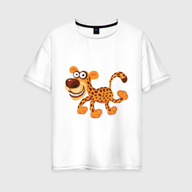 Женская футболка хлопок Oversize с принтом Леопард smile в Тюмени, 100% хлопок | свободный крой, круглый ворот, спущенный рукав, длина до линии бедер
 | leopard | животные | леопард | улыбка