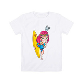 Детская футболка хлопок с принтом Surfer  Girl в Тюмени, 100% хлопок | круглый вырез горловины, полуприлегающий силуэт, длина до линии бедер | girl | surf | surfer | surfer girl | волна | девочка серфер | на гребне | серф | серфер | серфинг