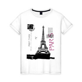 Женская футболка хлопок с принтом Paris в Тюмени, 100% хлопок | прямой крой, круглый вырез горловины, длина до линии бедер, слегка спущенное плечо | france | paris | париж | парижанка | франция | французский | эйфелева башня