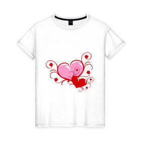 Женская футболка хлопок с принтом 2 сердца в Тюмени, 100% хлопок | прямой крой, круглый вырез горловины, длина до линии бедер, слегка спущенное плечо | heart | love | любовь | сердечко | сердце