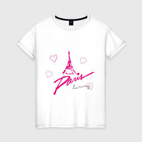 Женская футболка хлопок с принтом Париж в Тюмени, 100% хлопок | прямой крой, круглый вырез горловины, длина до линии бедер, слегка спущенное плечо | france | paris | европа | европейский | франция | эйфелева башня
