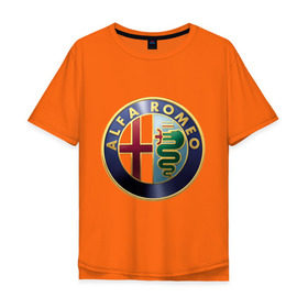 Мужская футболка хлопок Oversize с принтом Альфа Ромео в Тюмени, 100% хлопок | свободный крой, круглый ворот, “спинка” длиннее передней части | alfa romeo | автобренд | автомобили | альфа ромео | бренд | бренды | логотип | машины