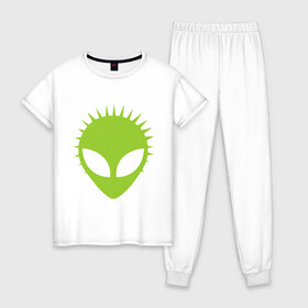 Женская пижама хлопок с принтом Гуманоид в Тюмени, 100% хлопок | брюки и футболка прямого кроя, без карманов, на брюках мягкая резинка на поясе и по низу штанин | гуманоид | инопланетянин | летающая тарелка | нло | пришелец | пришельцы