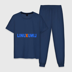 Мужская пижама хлопок с принтом Linux (7) в Тюмени, 100% хлопок | брюки и футболка прямого кроя, без карманов, на брюках мягкая резинка на поясе и по низу штанин
 | linux | зеркальное отражение | линукс | надпись