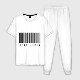 Мужская пижама хлопок с принтом Real admin в Тюмени, 100% хлопок | брюки и футболка прямого кроя, без карманов, на брюках мягкая резинка на поясе и по низу штанин
 | admin | real admin | админ | реальный админ | штрих код