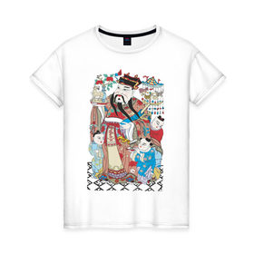 Женская футболка хлопок с принтом Китайские мотивы в Тюмени, 100% хлопок | прямой крой, круглый вырез горловины, длина до линии бедер, слегка спущенное плечо | древний китай | картина | китай | китайская семья | китайские мотивы