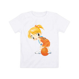 Детская футболка хлопок с принтом Баскетболистка в Тюмени, 100% хлопок | круглый вырез горловины, полуприлегающий силуэт, длина до линии бедер | баскетбольный мяч | девочка баскетболистка