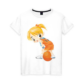 Женская футболка хлопок с принтом Баскетболистка в Тюмени, 100% хлопок | прямой крой, круглый вырез горловины, длина до линии бедер, слегка спущенное плечо | баскетбольный мяч | девочка баскетболистка