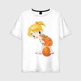 Женская футболка хлопок Oversize с принтом Баскетболистка в Тюмени, 100% хлопок | свободный крой, круглый ворот, спущенный рукав, длина до линии бедер
 | баскетбольный мяч | девочка баскетболистка