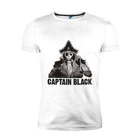 Мужская футболка премиум с принтом Captain Black в Тюмени, 92% хлопок, 8% лайкра | приталенный силуэт, круглый вырез ворота, длина до линии бедра, короткий рукав | Тематика изображения на принте: пират | скелет