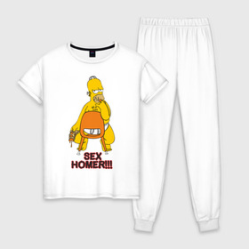Женская пижама хлопок с принтом Simpsons (2) в Тюмени, 100% хлопок | брюки и футболка прямого кроя, без карманов, на брюках мягкая резинка на поясе и по низу штанин | гомер