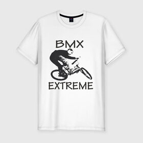 Мужская футболка премиум с принтом Bmx extreme в Тюмени, 92% хлопок, 8% лайкра | приталенный силуэт, круглый вырез ворота, длина до линии бедра, короткий рукав | Тематика изображения на принте: 