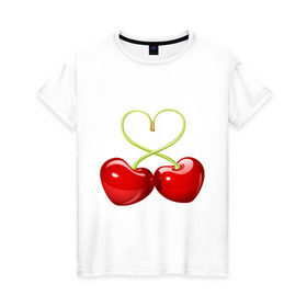 Женская футболка хлопок с принтом Chery love в Тюмени, 100% хлопок | прямой крой, круглый вырез горловины, длина до линии бедер, слегка спущенное плечо | cherry | chery | love | вишенки | вишня | любовь