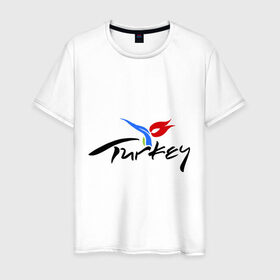 Мужская футболка хлопок с принтом Turkey в Тюмени, 100% хлопок | прямой крой, круглый вырез горловины, длина до линии бедер, слегка спущенное плечо. | Тематика изображения на принте: turkey | алания | анталья | белек | отдых в турции | отпуск в турции | турция
