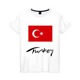 Женская футболка хлопок с принтом Turkey (2) в Тюмени, 100% хлопок | прямой крой, круглый вырез горловины, длина до линии бедер, слегка спущенное плечо | turkey | алания | анталья | белек | отдых в турции | отпуск в турции | турецкий флаг | турция | флаг турции