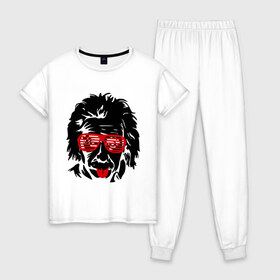 Женская пижама хлопок с принтом Einstein (2) в Тюмени, 100% хлопок | брюки и футболка прямого кроя, без карманов, на брюках мягкая резинка на поясе и по низу штанин | club | einstein | жалюзи | клуб | очки жалюзи | портрет | эйнштейн
