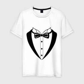 Мужская футболка хлопок с принтом Смокинг с бабочкой в Тюмени, 100% хлопок | прямой крой, круглый вырез горловины, длина до линии бедер, слегка спущенное плечо. | костюм | строгая