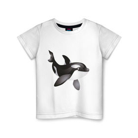 Детская футболка хлопок с принтом Дельфинчик в Тюмени, 100% хлопок | круглый вырез горловины, полуприлегающий силуэт, длина до линии бедер | Тематика изображения на принте: дельфин | дельфинчик