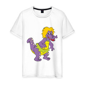 Мужская футболка хлопок с принтом Динозаврик в Тюмени, 100% хлопок | прямой крой, круглый вырез горловины, длина до линии бедер, слегка спущенное плечо. | динозавр | динозаврик | дракон. дракончик