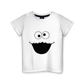 Детская футболка хлопок с принтом Cookie Monster face (2) в Тюмени, 100% хлопок | круглый вырез горловины, полуприлегающий силуэт, длина до линии бедер | 