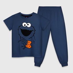 Детская пижама хлопок с принтом Cookie monsters - с печеньем в Тюмени, 100% хлопок |  брюки и футболка прямого кроя, без карманов, на брюках мягкая резинка на поясе и по низу штанин
 | cookie monster | куки монстр | сезам | улица сезам