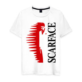 Мужская футболка хлопок с принтом Аль Пачино - Scarface (white) в Тюмени, 100% хлопок | прямой крой, круглый вырез горловины, длина до линии бедер, слегка спущенное плечо. | scarface | аль пачино | лицо со шрамом