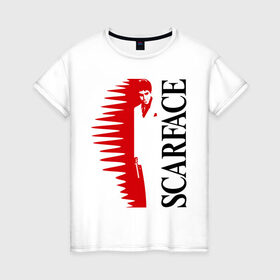 Женская футболка хлопок с принтом Аль Пачино - Scarface (white) в Тюмени, 100% хлопок | прямой крой, круглый вырез горловины, длина до линии бедер, слегка спущенное плечо | scarface | аль пачино | лицо со шрамом