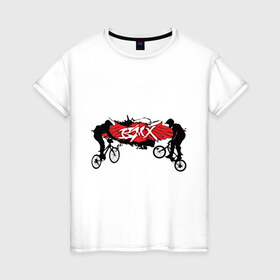 Женская футболка хлопок с принтом BMX (2) в Тюмени, 100% хлопок | прямой крой, круглый вырез горловины, длина до линии бедер, слегка спущенное плечо | bmx | бмх | велик | вело | велосипед | велосипедист | велоспорт | райдер | фрирайд | экстремальный спорт | экстрим