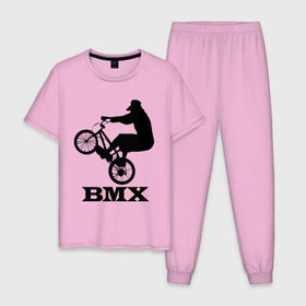 Мужская пижама хлопок с принтом BMX (3) в Тюмени, 100% хлопок | брюки и футболка прямого кроя, без карманов, на брюках мягкая резинка на поясе и по низу штанин
 | Тематика изображения на принте: bmx | бмх | велик | вело | велосипед | велосипедист | велоспорт | райдер | фрирайд | экстремальный спорт | экстрим