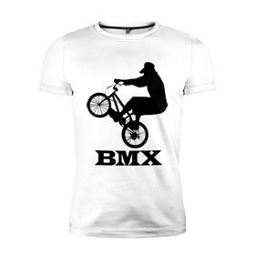 Мужская футболка премиум с принтом BMX (3) в Тюмени, 92% хлопок, 8% лайкра | приталенный силуэт, круглый вырез ворота, длина до линии бедра, короткий рукав | Тематика изображения на принте: bmx | бмх | велик | вело | велосипед | велосипедист | велоспорт | райдер | фрирайд | экстремальный спорт | экстрим