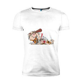 Мужская футболка премиум с принтом Дикарь (2) в Тюмени, 92% хлопок, 8% лайкра | приталенный силуэт, круглый вырез ворота, длина до линии бедра, короткий рукав | дикарь