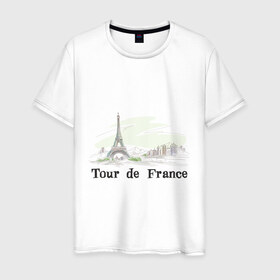 Мужская футболка хлопок с принтом Тур по Франции в Тюмени, 100% хлопок | прямой крой, круглый вырез горловины, длина до линии бедер, слегка спущенное плечо. | 