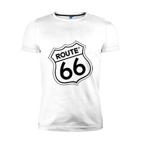 Мужская футболка премиум с принтом Route 66 (3) в Тюмени, 92% хлопок, 8% лайкра | приталенный силуэт, круглый вырез ворота, длина до линии бедра, короткий рукав | 66 | route 66 | авто | автомобиль | главная дорога сшаroute | машины | тачки